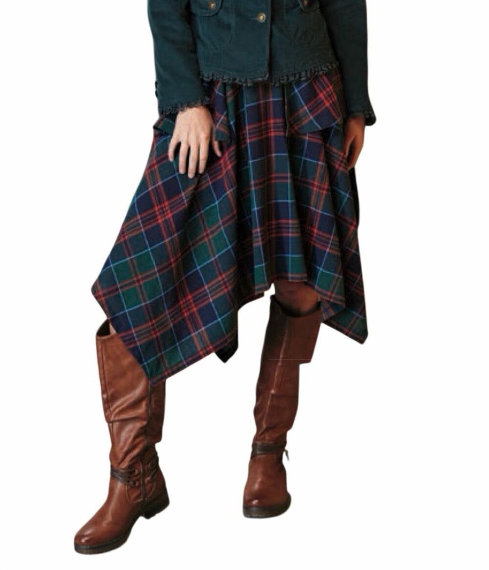 Pyramid Collection Plaid Layered Handkerchief Hem Midi Skirt Multicolor S NWOT